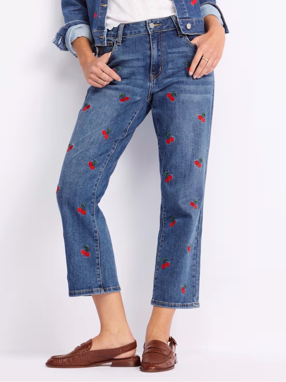 Poppy & Grace cropped pants with embroidered cherries sz 14 EUC cottagecore